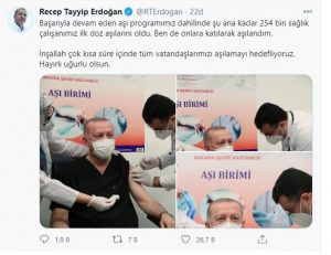 CUMHURBAŞKANI RECEP TAYYİP ERDOĞAN AŞI OLDU