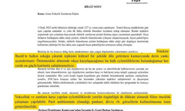 Elektrik zammı sokak çağrısını HDP’nin yaptığı ortaya çıktı..