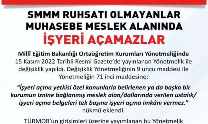 SMMM RUHSATI OLMAYANLAR MUHASEBE MESLEK ALANINDA İŞYERİ AÇAMAZLAR