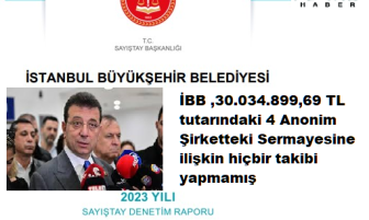 İBB ,30.034.899,69 TL tutarındaki 4 Anonim Şirketteki sermayesine ilişkin hiçbir takibi yapmamış