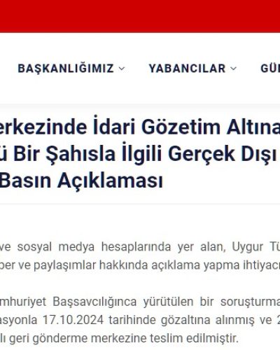 Gözetim Altına Alınan Uygur Türkü ile İlgili Gerçek Dışı İddialar