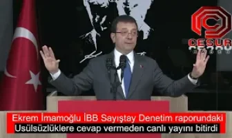 Ekrem İmamoğlu İBB Sayıştay Denetim raporundaki Usülsüzlüklere cevap vermeden canlı yayını bitirdi